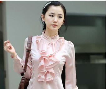 Women Shirt Blouse Floral Fashion Chiffon Long Print Casual T Sleeve Ladies Pink - intl  