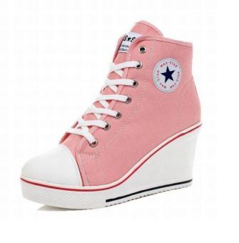 Women Shoes Canvas High Top Wedge Heel Lace Up Sneakers (Intl)  