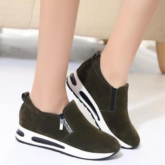 Women Shoes Fashion Zipper Letter Decor Breathable Casual Shoes Women High Heel Platform Air Shoes Faux Suede Round Tote ( Green ) - intl  