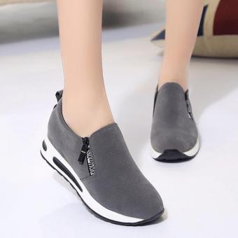 Women Shoes Fashion Zipper Letter Decor Breathable Casual Shoes Women High Heel Platform Air Shoes Faux Suede Round Tote ( Grey ) - intl  