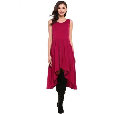 Women Sleeveless High Waist Pleats Detail Solid Asymmetrical Dress Wine Red - intl  