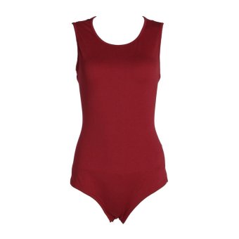 Women Sleeveless Round Neck Backless Cotton Jumpsuits (Purplish Red)(S) - intl  