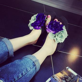 Women Slippers Summer Shoes Women Flip Flops Platform Slippers Platform Wedges Fitness Floral Lady's Slippers Shoes Woman ( Blue) - intl  