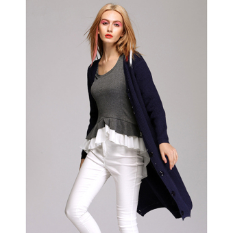 Women Solid Long Casual Cardigan Long Coat Knitwear Sweater(Navy Blue) - intl  