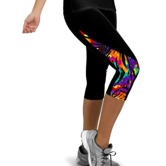 Women Sports Leggings Summer Slim Pattern Printed Pants High Waisted Capri Fitness Gym Running Calf-Length Pants Style 15 - intl  