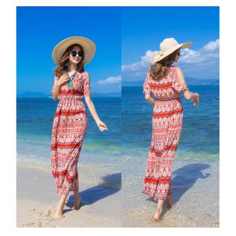 Women Summer Chiffon Floral Boho Bohemian Long Maxi Dress Beach Dresses Sundress Red - intl  