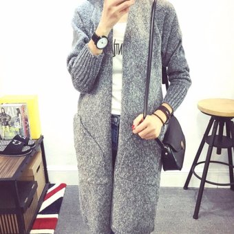 Women Sweater Long Cardigan Long Sleeve Loose Thick Knitted Cardigan Light Grey - intl  