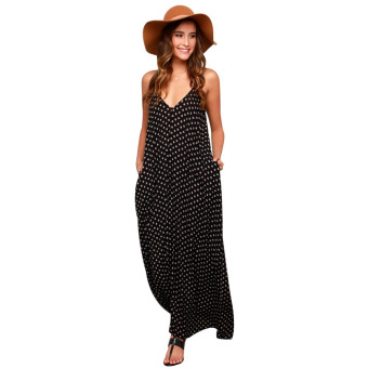 Women V Neck Polka Dot Club Maxi Summer Long Dress  