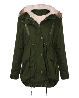 Women Winter Fleece Coat Hooded Faux Fur Trench Coat Jacket Parka Coat Army Green - Intl  