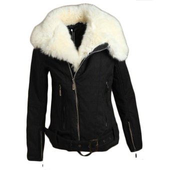 Women Winter Warm Coat Jacket Lapel Faux Fur Zipper Short Parka  