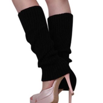 Women Winter Warm Knit Crochet High Knee Warmers Leggings Boot Socks Slouch Black - intl  