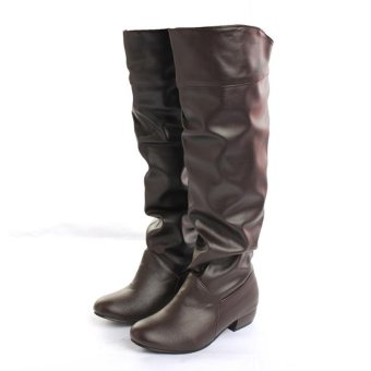 Women Winter Warm Shoes Leather Casual Flat Heel Knee High Boots Long Rainboots brown - intl  