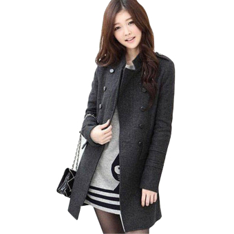 Women Winter Wool Blend Double Breasted Parka Trench Coat Windbreaker Jacket Top Gray Size S  