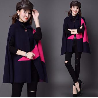Women Winter Wool Shawl Wool Jacket Cloak Cardigan Plus Size Dark Blue - intl  