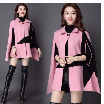 Women Winter Wool Shawl Wool Jacket Cloak Cardigan Plus Size Pink - intl  