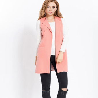 Women Woolen Blend Gilet Vest Cardigan Waistcoat Ladies Warm Winter Plus Size Sleeveless Jacket Pink - intl  