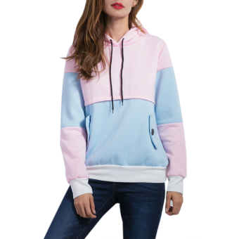 WomenCaua Hoodie titching Coor Feece weat shirt Puover Top  