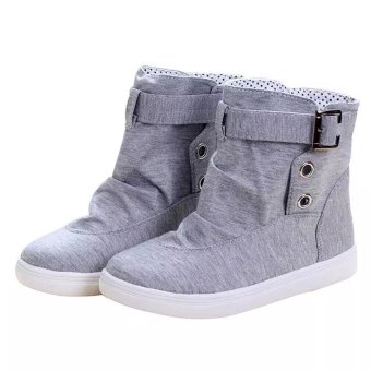 Women's Ankle Boots Flats With Buckle Lace-Up Fashion Canvas Martin Boots - intl  