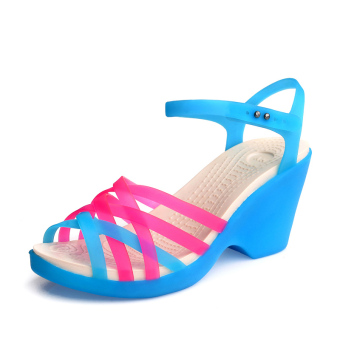 Women's Color Wedge Sandals Jelly Silicone Shoes Blue - intl  