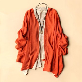 Womens Cotton and Linen Cardigan Long Sleeve Outwear Tops (Orange) - intl  