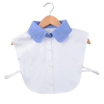 Women's Cotton Assorted Color Fake Half Shirt Detachable Shirt Blouse Tie False Collar with Bust Elastic Band Blue Collar  