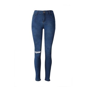 Womens Denim Skinny Jeans Stretch Pencil Trousers Slim Long Pants Blue - intl  