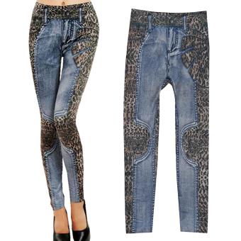 Women's Denim Stretch Leggings Leopard  