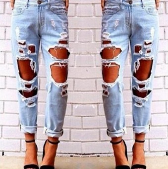 Womens Destroyed Ripped Distressed Slim Denim Pants Boyfriend Jeans Trousers New - intl  