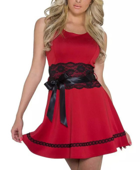 Women's Dress Tank Lace Waist Belt Party Evening Dresses Red N194  
