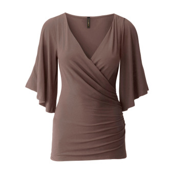 Women's Elastic Deep V Neck Sexy Strapless Casual Blouse(Light Coffee) - Intl  