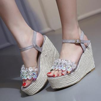 Women's Espadrille Sandals Japanese Party Shoes with Crystal Grey - intl  