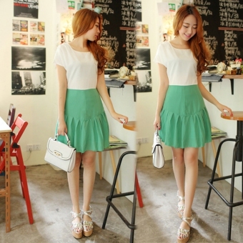 Women's Fashion Beautiful Slim Splicing Short Sleeve Chiffon Dress 2 Colors 3 Sizes Green - intl  