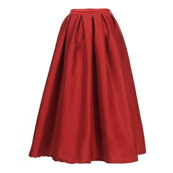 Women's Fashion Retro Bubble High Waist Elastic Pleated Partry Skirt (Red)  