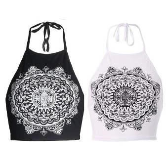 Women's Fashion Sexy Sleeveless Letter Print Halter Backless Straps Crop Tops White S - intl  