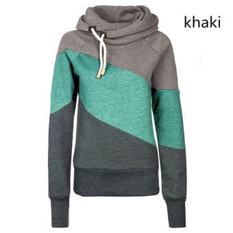 Women's Fashion Top Slim Hit Color Stitching Hooded Sweater Popular Plus Velvet (Khaki) - intl  
