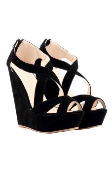 Women's Faux Suede Wedge High Heel Platform Pumps Court Shoes (Black)  