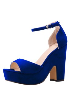 Women's Faux Suede Wedge High Heel Platform Pumps Court Shoes(Blue)  