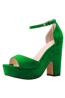 Women's Faux Suede Wedge High Heel Platform Pumps Court Shoes(Green)  