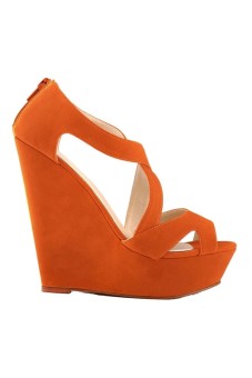 Women's Faux Suede Wedge High Heel Platform Pumps Court Shoes (Orange)  