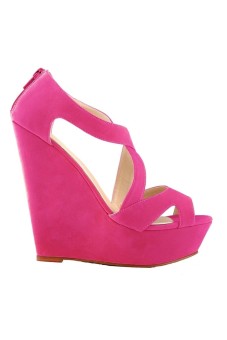 Women's Faux Suede Wedge High Heel Platform Pumps Court Shoes (Pink)  