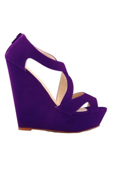 Women's Faux Suede Wedge High Heel Platform Pumps Court Shoes (Purple)  