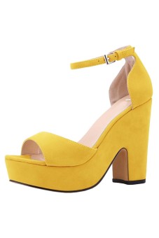 Women's Faux Suede Wedge High Heel Platform Pumps Court Shoes(Yellow)  