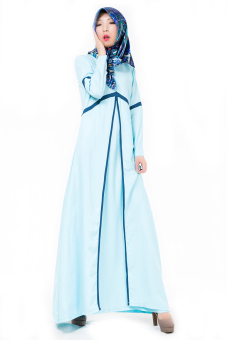 Womens Fshion Long Sleeve Kaftan Muslim Dress (Blue)  