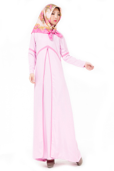 Womens Fshion Long Sleeve Kaftan Muslim Dress (Pink)  