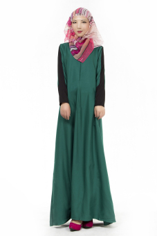 Womens Fshion Muslim Kaftan Long Sleeve Dress (Green)  