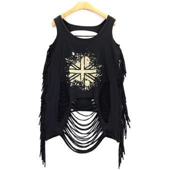 Women's Hollow Out Vest Sexy Casual Printed Loose Tank Top 4# -Black - intl  