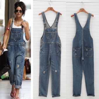 Womens Ladies Baggy Denim Jeans Full Length Pinafore Dungaree Overall Jumpsuit  