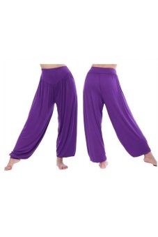 Women's Ladies Loose Long Harem Belly Dance Yoga Pants Comfy Boho Wide Leg Sport Trousers - Size XXL Purple - Intl  