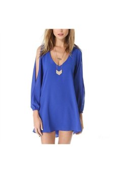 Women's Ladies Off Shoulder V-neck Loose Strapless Jumpsuit Playsuit Casual Dress - Size XL Royal Blue  