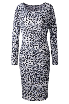 Women's Leopard Print Zipper Closure Sleeve Sheath Pencil Dress S  